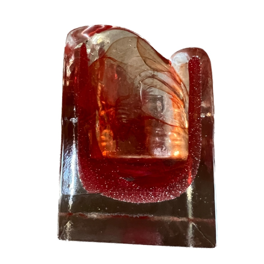 Signed Stockholms Glasbruk Karin Hammar Skansen Art Glass Votive Candle Red Sq - Picture 2 of 10